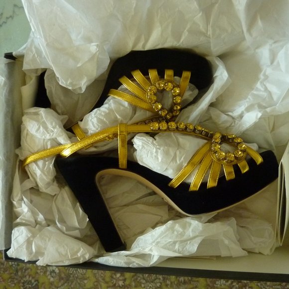 GUCCI "Zephyra" Velvet & Leather Sandals 7.5 37.5 - NEW in Box - Picture 5 of 8